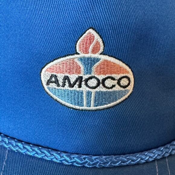 Vintage Amoco Gas Station Hat Blue Mesh Trucker Cap KC Crown Rope Snapback - Picture 2 of 7